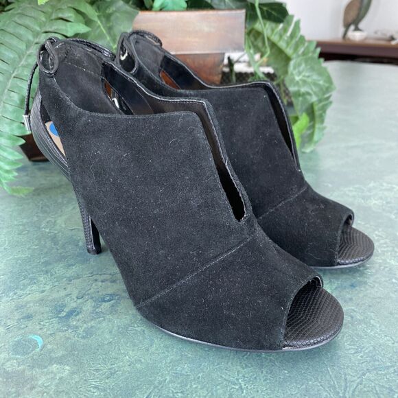 Nine West 'Andra' US 6.5M black suede open toe high heels shoes sexy slip ons - Picture 1 of 11